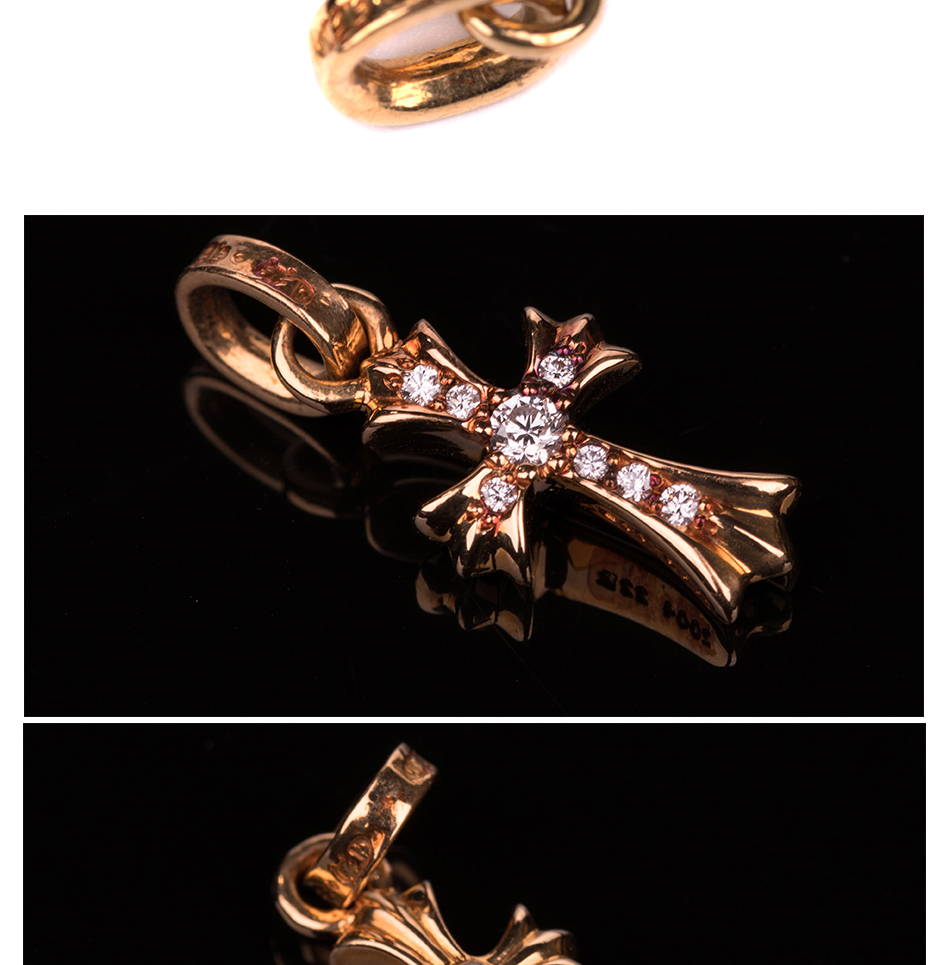 克罗心(chrome hearts)十字架黄金镶钻吊坠 奢侈品首饰项链_现价25800