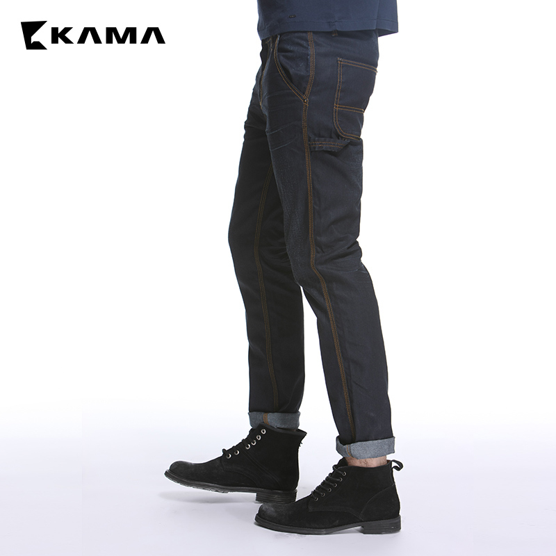 KAMA 卡玛 秋装新款男装 个性水洗直筒牛仔裤男长裤...