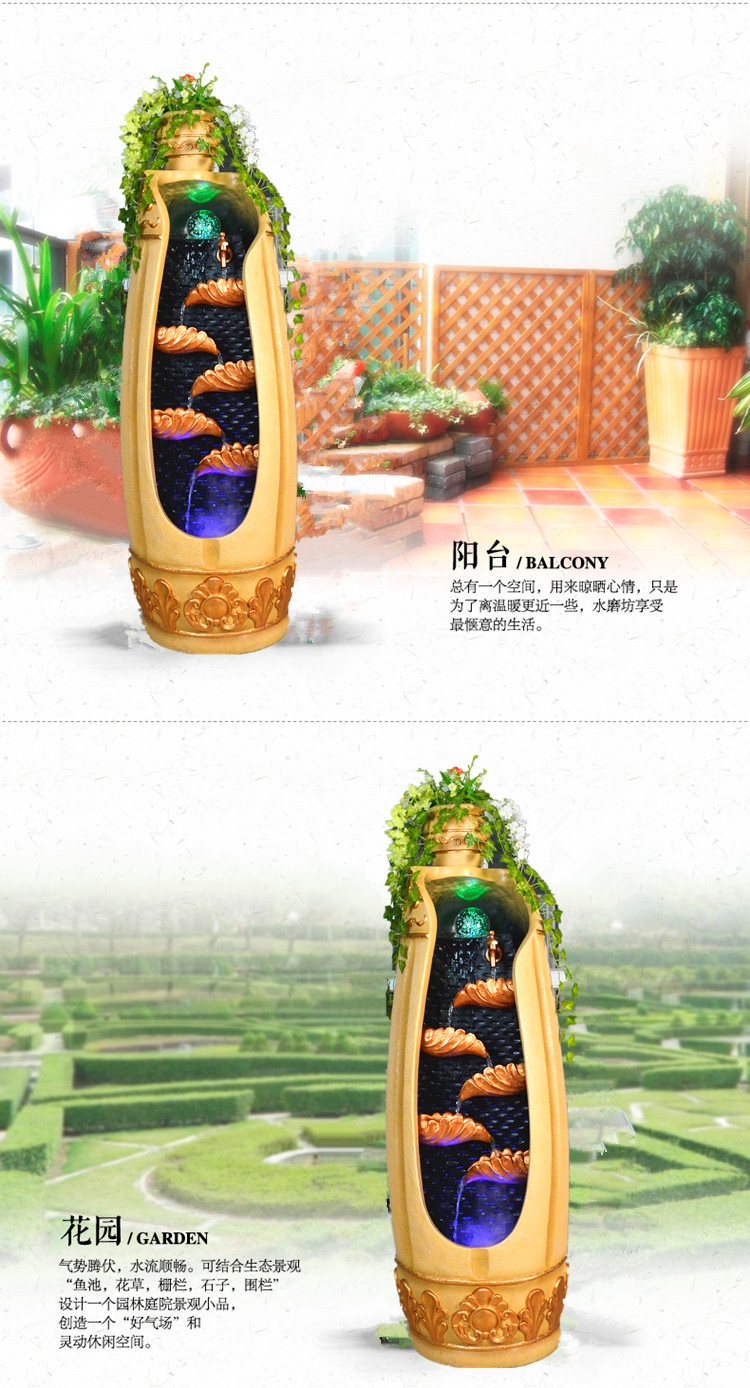迪胜水喷泉工艺品落地风水轮招财摆件室内加湿器鱼缸盆景辟邪镇宅 中号棕色带雾化器