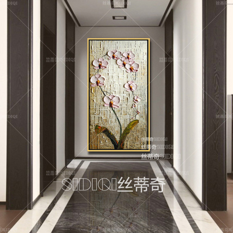 
                                        丝蒂奇SIDIQI欧式装饰画手绘油画玄关挂画抽象花卉壁画家居走廊有框画竖版画蝴蝶兰 欧式香槟外框 宽40*高80                