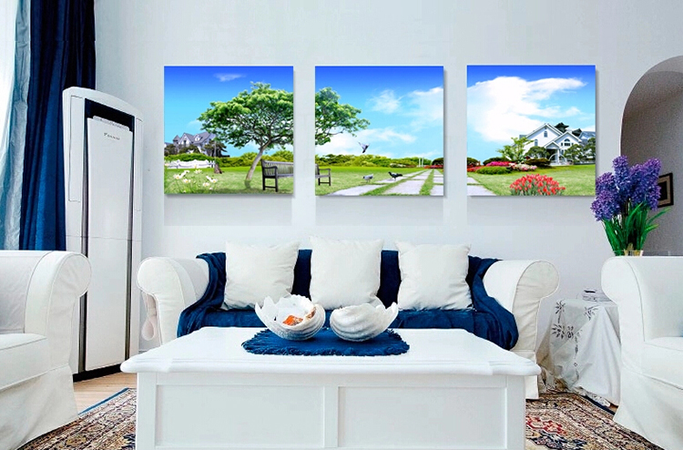 
                                                                                恋之屋   客厅现代简约装饰画风景画冰晶画 卧室壁画无框画三联挂画墙画 秋景 黄金大道 80*80 25MM冰晶玻璃面                