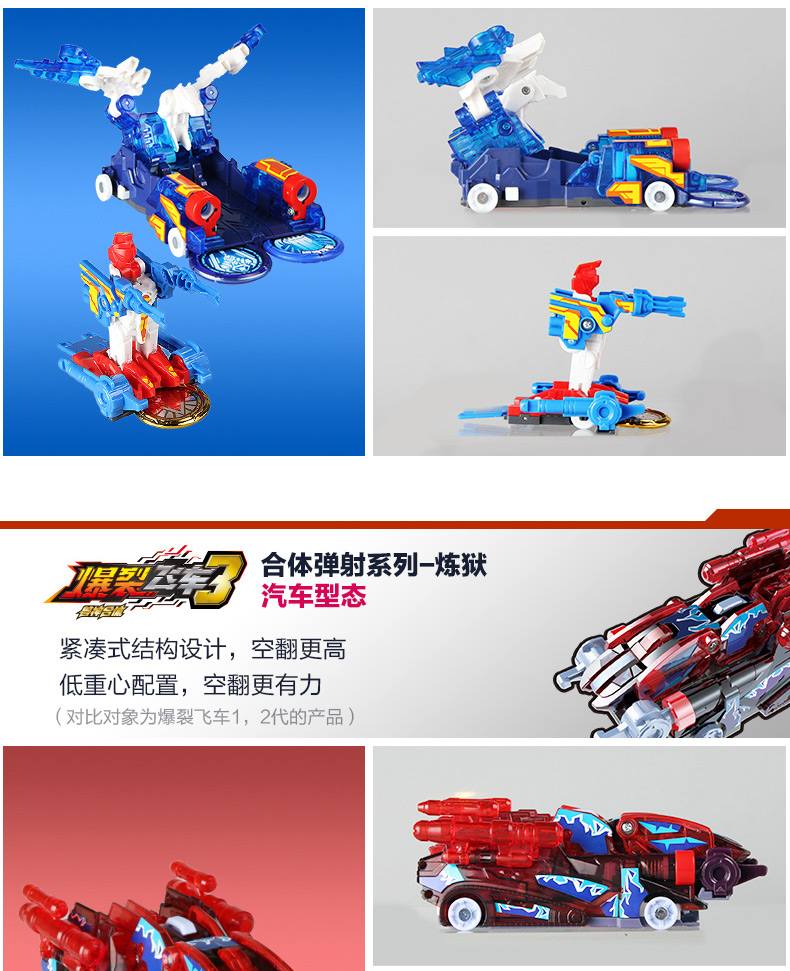 爆裂飞车3玩具代兽能合体夺晶自动变形套装儿童动漫玩具合体连翻系列