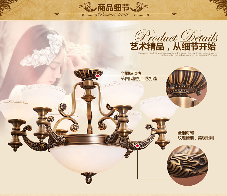 戴维亚 欧式吊灯全铜客厅灯铜吊灯 复古铜灯简约书房灯餐厅灯饰美式田园乡村吊灯 8头 吊灯