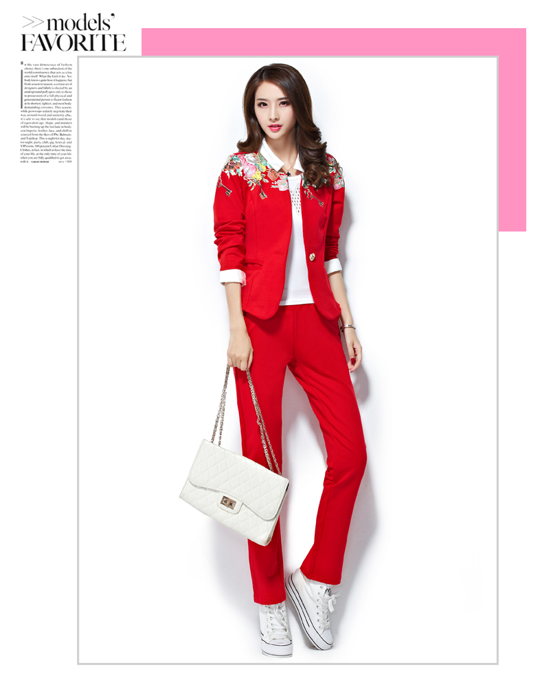 格尚美2015春装女装小西服三件套修身显瘦运动套装时尚休闲 粉红色 L