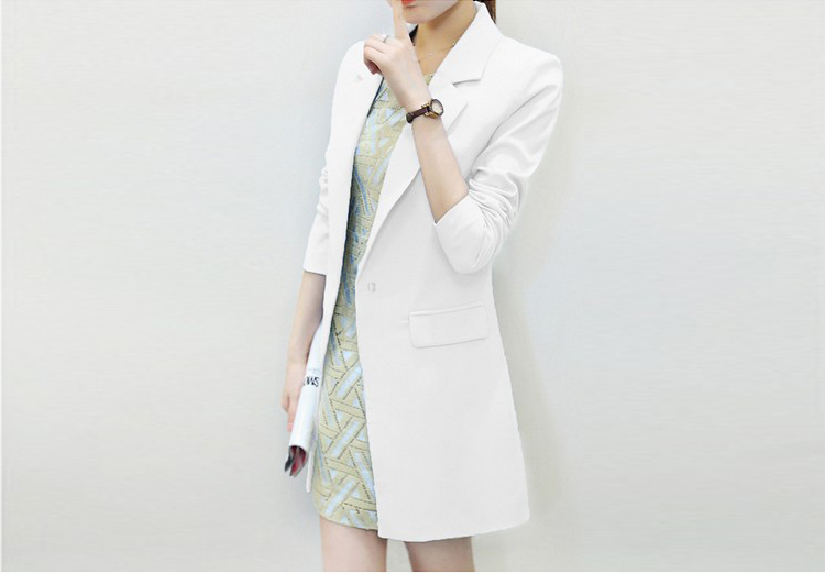 培秀 2015秋装新款小西装外套女装中长款修身韩版小西服女8816 白色 XL