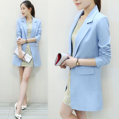 培秀 2015秋装新款小西装外套女装中长款修身韩版小西服女8816 白色 XL