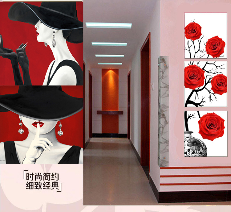 
                                                                                恋之屋 现代玄关无框画装饰画走廊过道壁画三联画 九鱼图电表箱挂画冰晶画 J款竹子 70*70/15mm布纹膜                