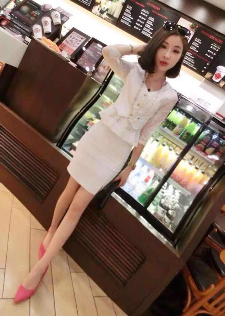 钰兮2015欧洲站新秋装新款名媛气质蕾丝拼接西服+包臀裙子8730# 黑色   S