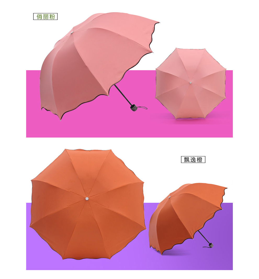 
                                        韩国遇水开花晴雨伞两用折叠创意女太阳伞防紫外线小黑伞轻巧遮阳伞防晒黑胶情人节礼物 升级加厚零透光  俏丽粉                