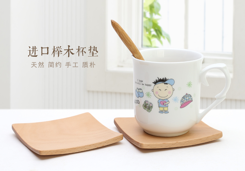 初心 榉木弧形杯垫 防热咖啡垫 茶杯垫 防滑垫 创意居家生活  桌垫 8片装