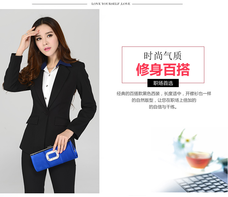 卡茗语 新款小西装女春秋修身显瘦通勤韩版长袖一粒扣女士显瘦小西装 黑色西装 S 黑色西装 S