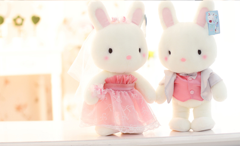 棉呆呆 婚庆新婚礼品情侣婚纱礼服小兔兔婚纱兔毛绒公仔 情侣兔一对-紫色婚纱 40cm