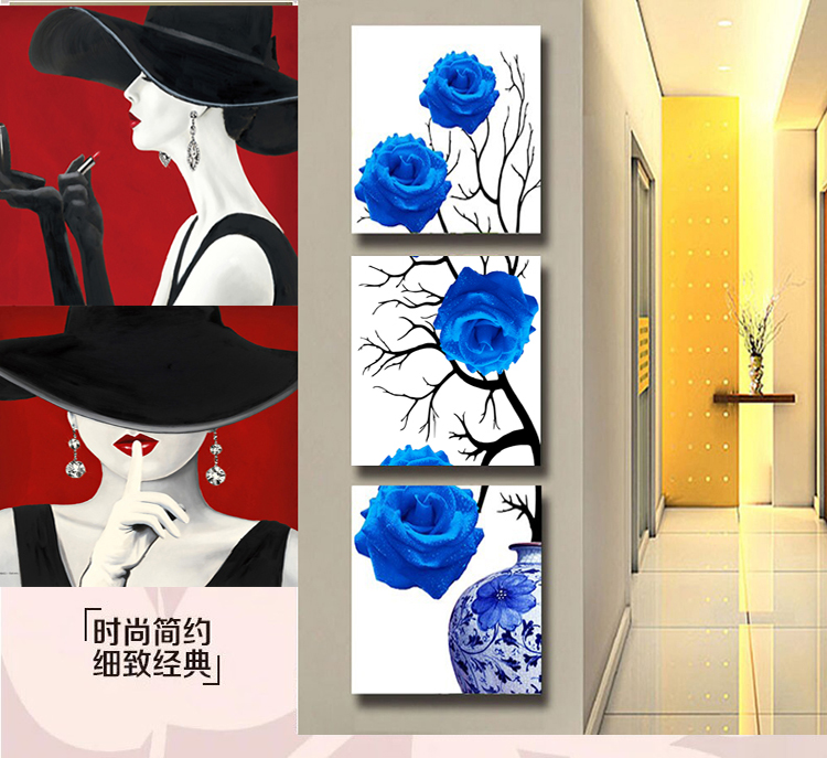 
                                                                                恋之屋 现代玄关无框画装饰画走廊过道壁画三联画 九鱼图电表箱挂画冰晶画 J款竹子 70*70/15mm布纹膜                