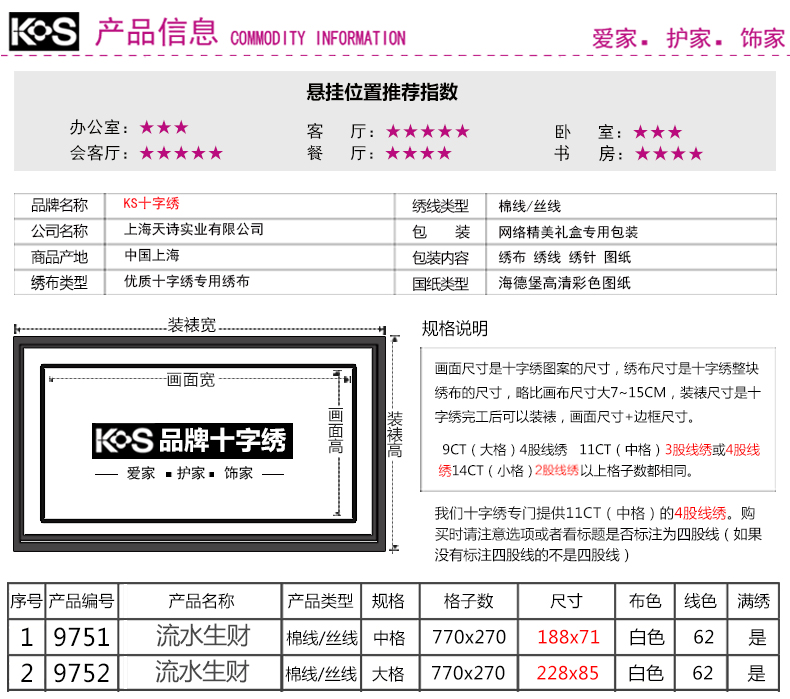 
                                        KS十字绣官方旗舰店2019新图发布会流水生财聚宝盆一生有爱宁静的港湾繁花似锦客厅新款大幅风景画 【长绒棉线】9751中格188x70CM四股线定制                