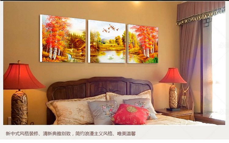 
                                                                                恋之屋   客厅现代简约装饰画风景画冰晶画 卧室壁画无框画三联挂画墙画 秋景 黄金大道 80*80 25MM冰晶玻璃面                