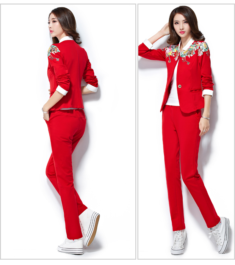 格尚美2015春装女装小西服三件套修身显瘦运动套装时尚休闲 粉红色 L