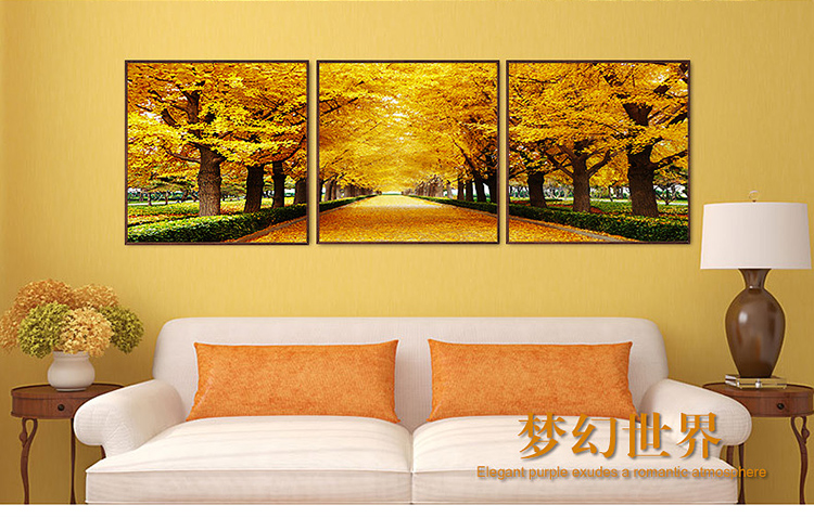 Timax现代客厅装饰画 山水风景有框画油画地中海挂画 艺术画欧式卧室壁画沙发背景墙画三联 三联大海椰树 40*40cm实木有框画