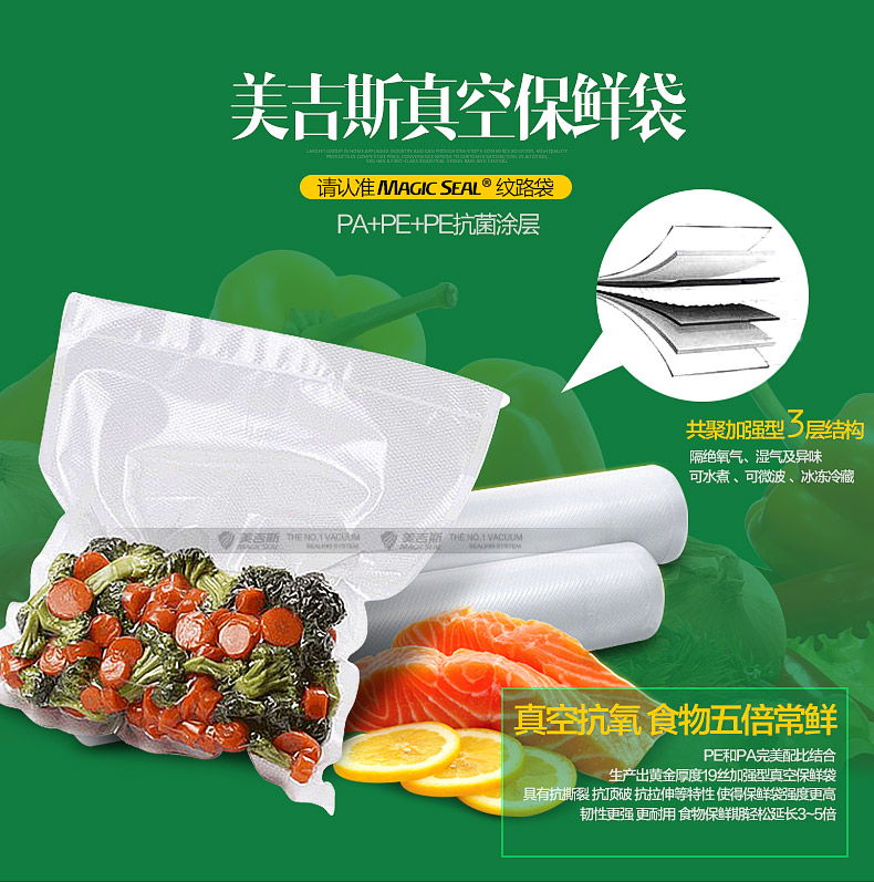 
                                        25x500CM美吉斯真空保鲜袋带纹路袋食品真空袋压纹袋杂粮螺纹卷袋真空包装袋二卷                