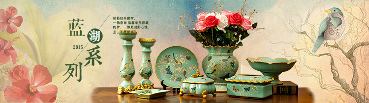 
                                        RACEKISH 芮诗凯诗 欧式复古装饰摆件 彩绘餐厅大果盘花瓶纸巾盒 居家客厅 工艺品 蓝湖系/摆盘                