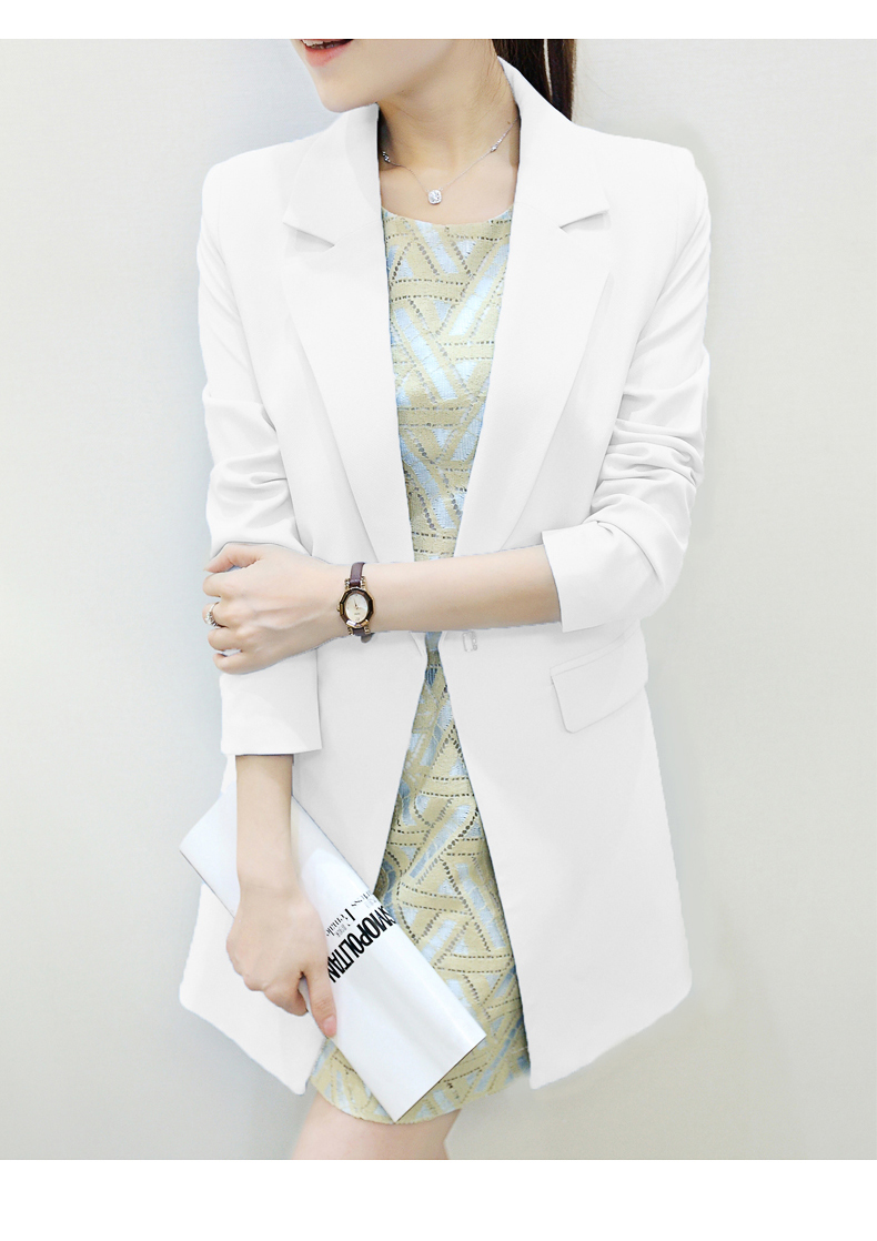 培秀 2015秋装新款小西装外套女装中长款修身韩版小西服女8816 白色 XL