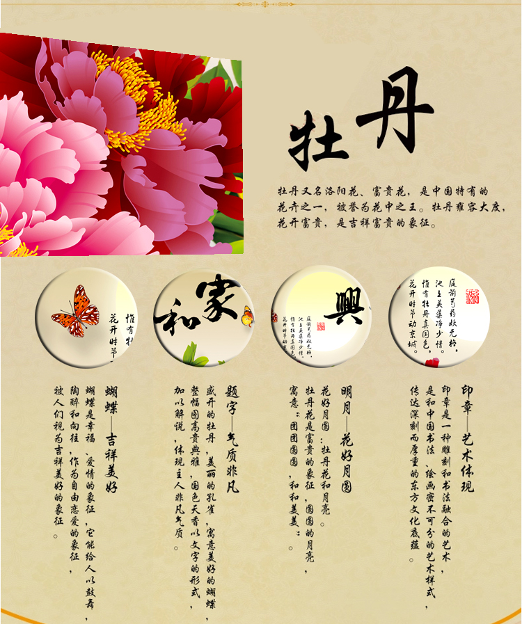 世轩十字绣钻石绣家和万事兴客厅新款大幅花开富贵牡丹花 钻石画方钻满钻  150X55厘米