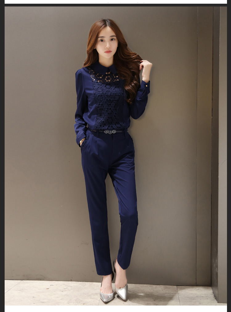 菡欣衣都2015新款女装韩版时尚套装职业修身上衣长裤两件套装 女F1382 图片色 L