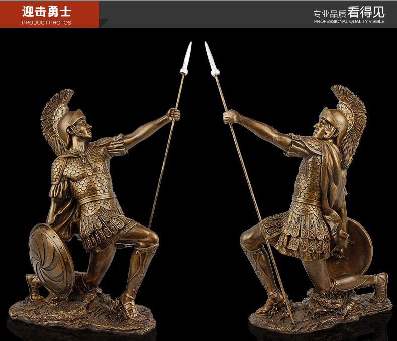 
                                        欣润玄关摆件客厅欧式人物雕塑装饰品小摆件艺术品摆设 迎击勇士 古铜 高 34CM 矛高 40CM                
