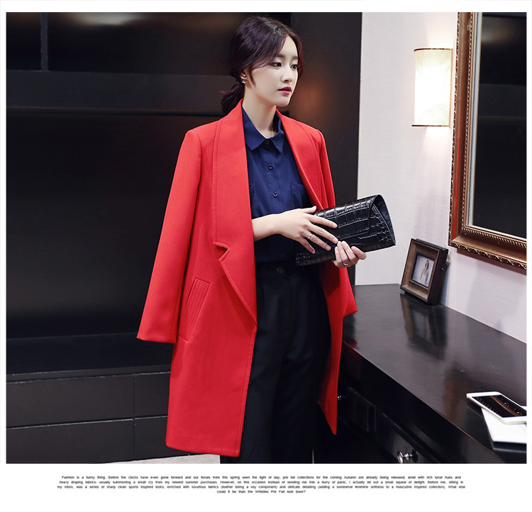
                                        婵莎风衣中长款2016秋冬新款女装韩版大码小西装女外套女上衣 蓝色 L                