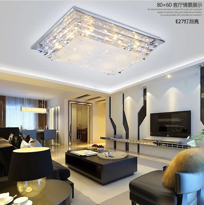 晶吸顶吊灯摇控灯现代简约长方形大客厅彩灯 