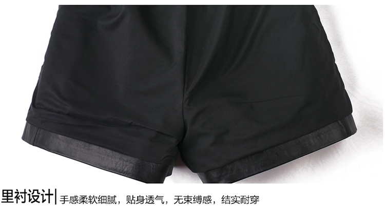 轩赫2015新款皮短裤女装秋冬高腰简约修身显瘦休闲时尚宽松PU热裤甜美韩版潮流皮裤 黑色 29