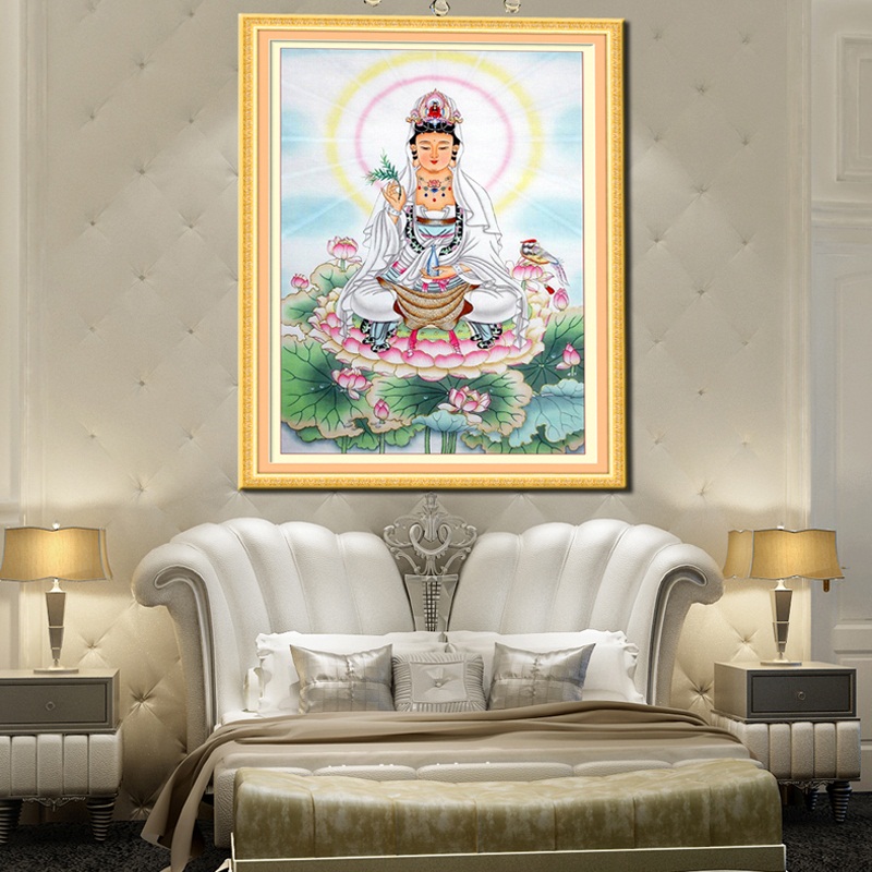 蒙娜丽莎十字绣走廊装饰画坐莲观音现代壁画客厅观世音菩萨法像新观音法像十字绣观音菩萨宗教墙画 大格棉线新观音法像84*12.