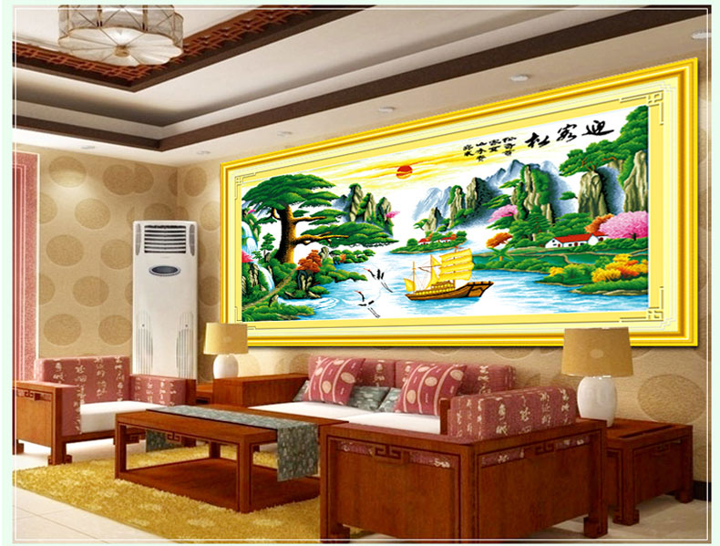 
                                        好绒绒（HAORONGRONG） 纯手工十字绣成品迎客松万里长城富贵绵延山水画风景客厅画 纯手工成品240*90cm                