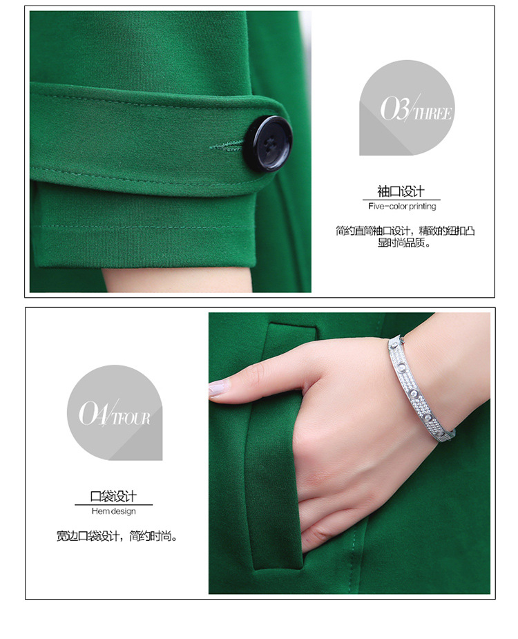 OEHE 2015秋冬新款韩版修身外套女时尚显瘦翻领中袖风衣 藏青色 L