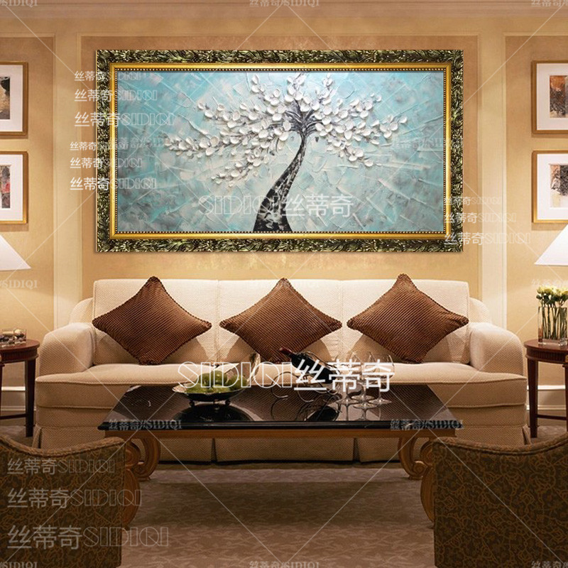 
                                        丝蒂奇SIDIQI欧式客厅沙发背景墙油画 现代抽象画时尚家居创意装饰画酒店挂画 吉祥树 三联组合 50*70                