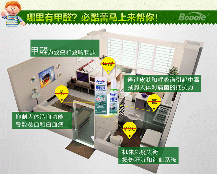 
                                        必酷蕾 甲醛清除剂 强力型家具装修去除油漆味净化剂除味喷雾喷剂                