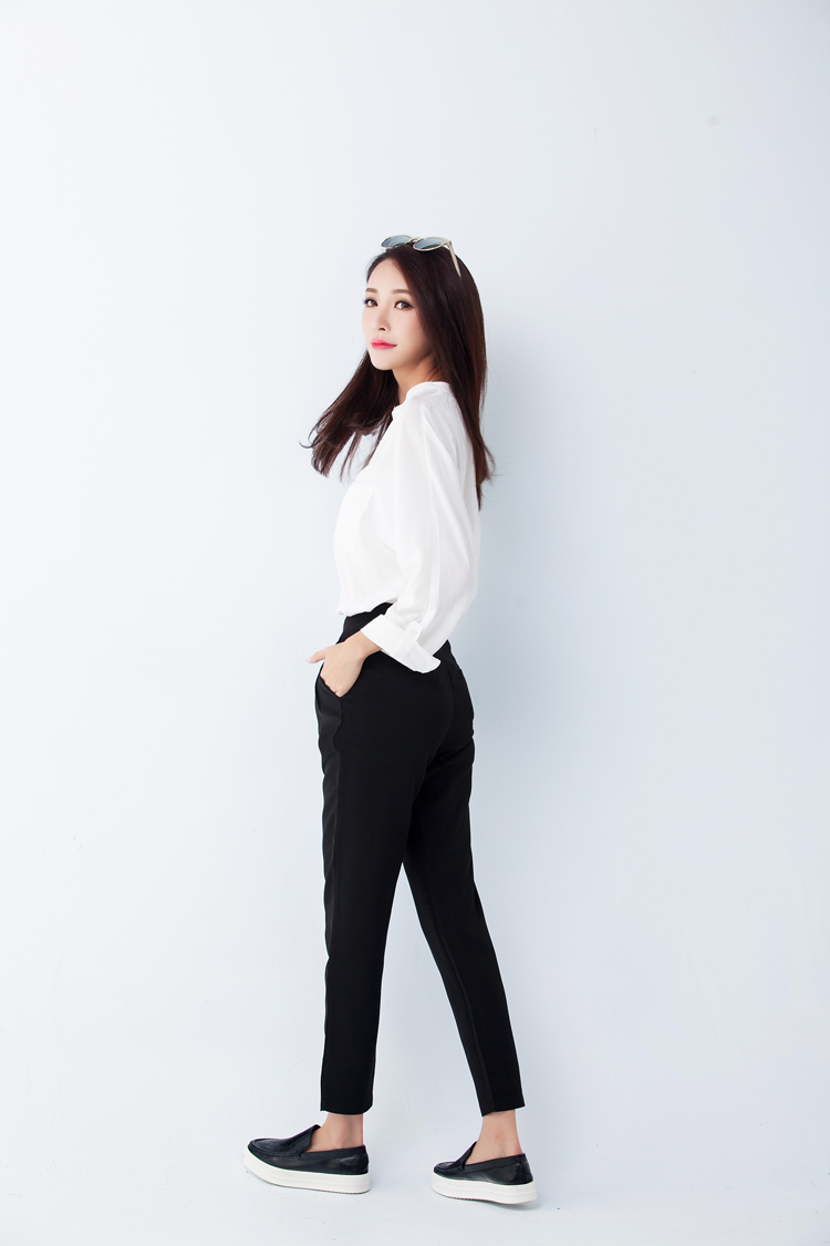 谷芙妮　2015秋新款欧美风百搭简约风休闲西装小脚裤九分裤女 白色 S