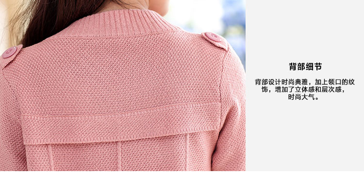 红衣橱 2015秋冬新款女装时尚百搭圆领中长款开衫外套双排扣针织衫女B069 皮粉 均码