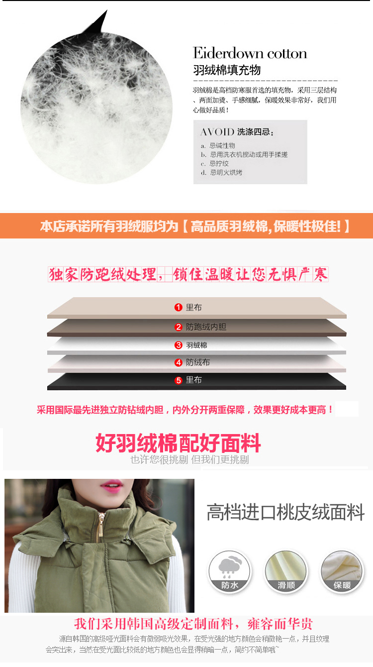 维蜜菲 2015秋冬新款韩版时尚休闲修身羽绒服马甲女中长连帽 深蓝色 L