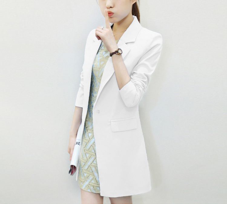 培秀 2015秋装新款小西装外套女装中长款修身韩版小西服女8816 白色 XL