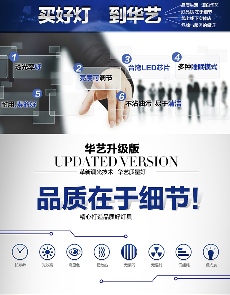 
                                        华艺灯饰 LED吸顶灯 客厅现代简约长方形卧室书房灯 分段调光带遥控 IX40 吸顶灯 直径51CM 带遥控                
