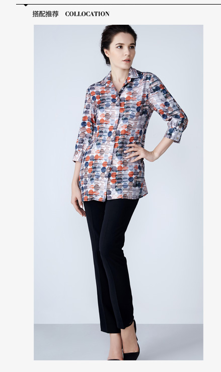 白领女装 2015新品 方领袖外铡缝扣中袖大衬衫CAIQUAN11-200 彩圈 160/M