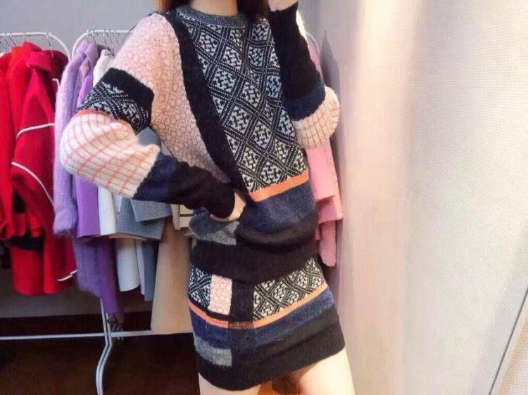 娇芙莎 2015秋装新款长袖时尚小香风短裙套装 针织衫毛衣两件套女 图片色 均码