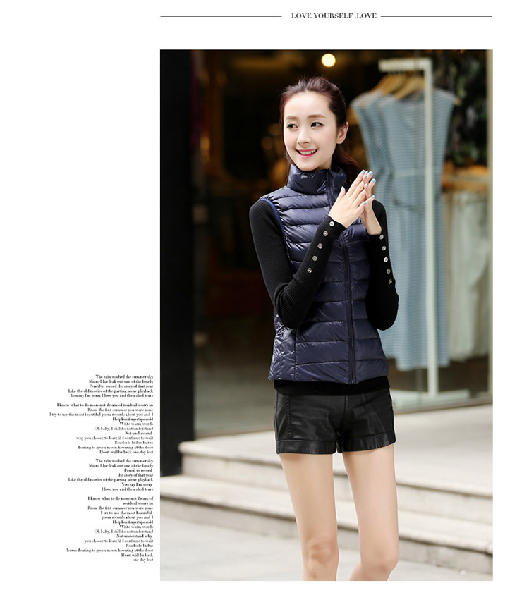 乔媞2015新款无袖羽绒服女轻薄马甲立领简约 修身显瘦背心时尚百搭加大码外套 酒红色 XL