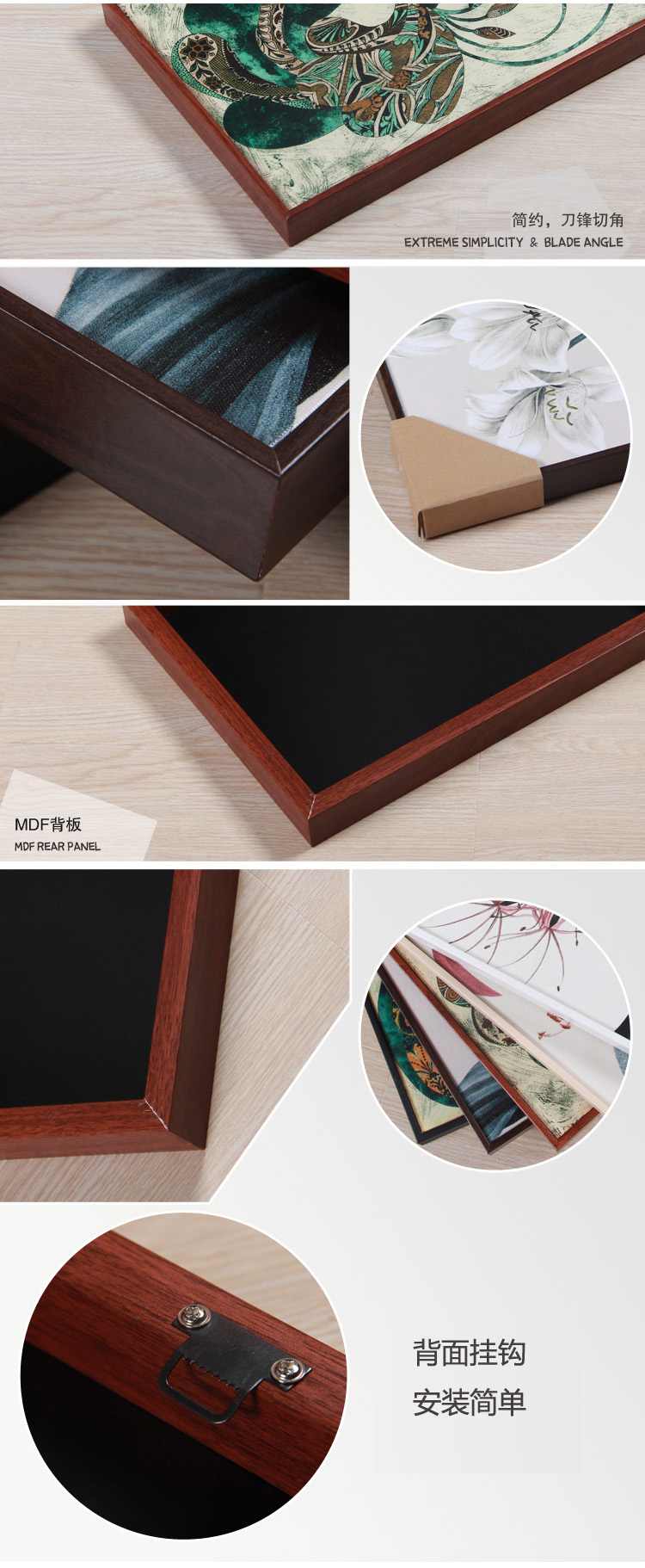 Timax装饰画中式客厅荷花国画书房沙发背景墙画挂画莲 电表箱玄关餐厅花卉壁画现代简约装饰 红荷三联画配枣红框 40*40cm有框画