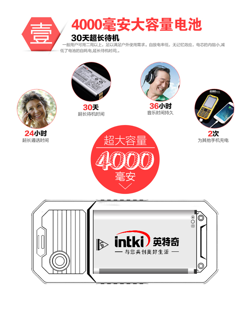 英特奇 H006 移动/联通2G 三防老人手机 双卡双待 黄色