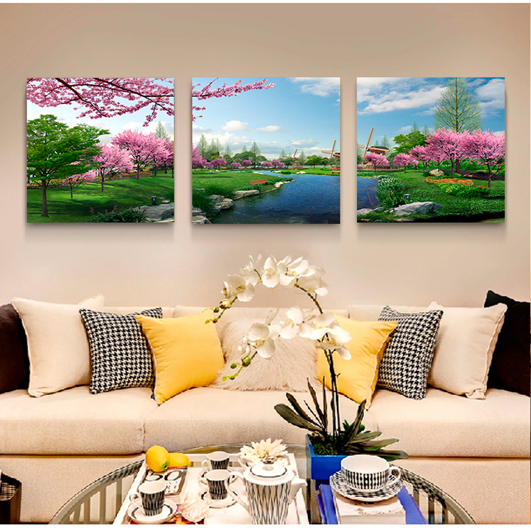 
                                                                                恋之屋   客厅现代简约装饰画风景画冰晶画 卧室壁画无框画三联挂画墙画 秋景 黄金大道 80*80 25MM冰晶玻璃面                