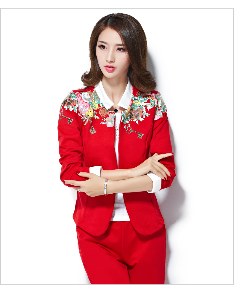 格尚美2015春装女装小西服三件套修身显瘦运动套装时尚休闲 粉红色 L