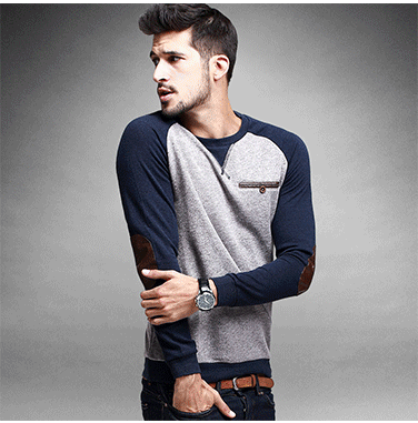 【设计】经典圆领 撞色插肩设计,交叉绣纹 棕色pu贴袋,相互辉映