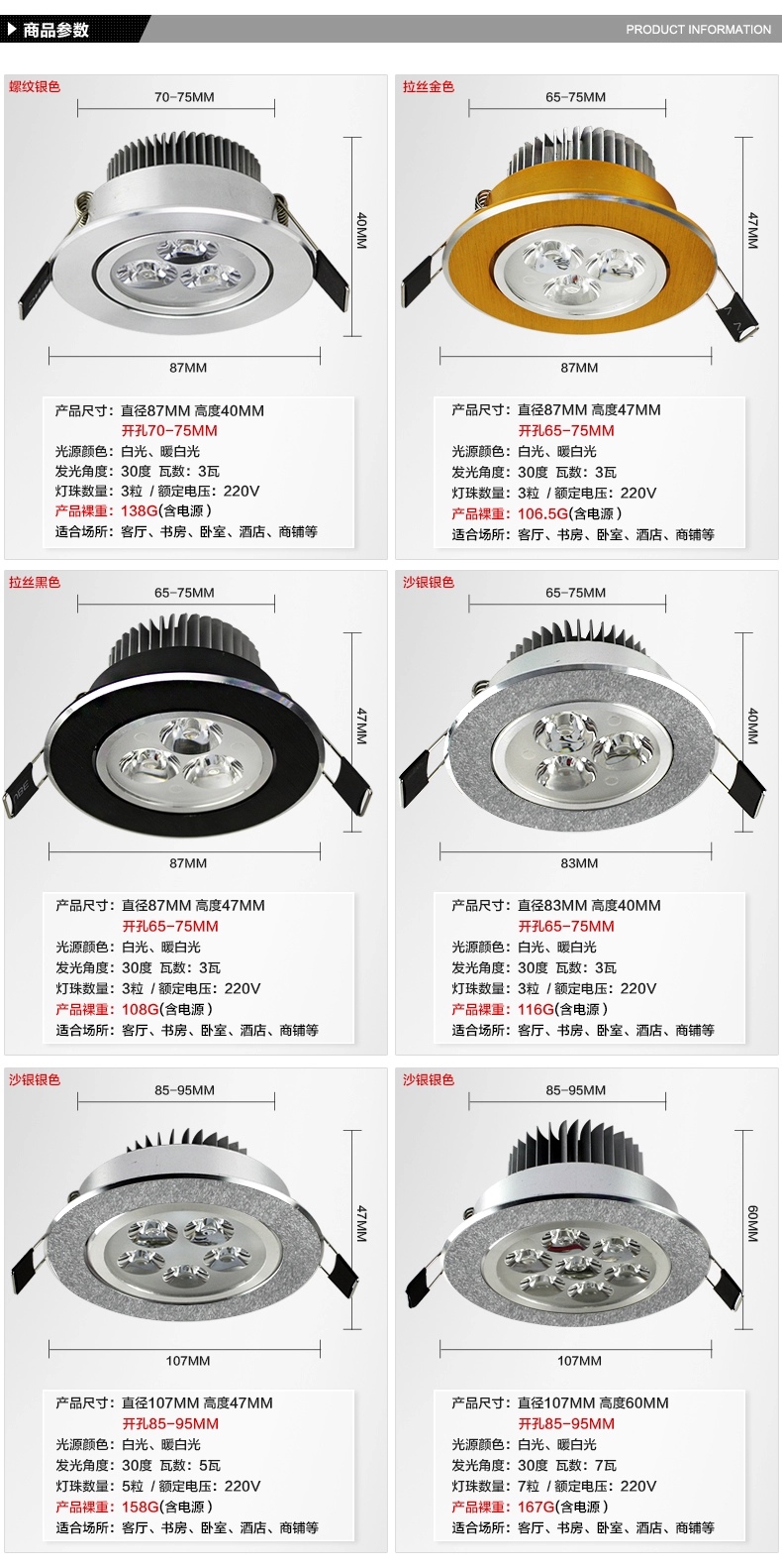 亮昀美LYM LED射灯天花灯3WTHDJ008 磨砂银3W-白光