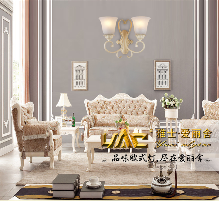 雅士爱丽舍 欧式壁灯 客厅卧室餐厅书房铁艺树脂灯 田园简约清新风 YC-A90822 2头